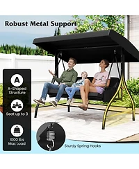 Mecale 3-Piece Patio Swing with Canopy, Removable Cushions & Side Pockets