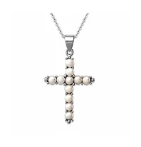Curata Jewelry 925 Sterling Silver 18 Inch Rhodium-plated Large Freshwater Cultured Pearl Cross Necklace