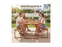 Slickblue Outdoor 3-Piece Dining Set with Acacia Wood Table and 2 Benches