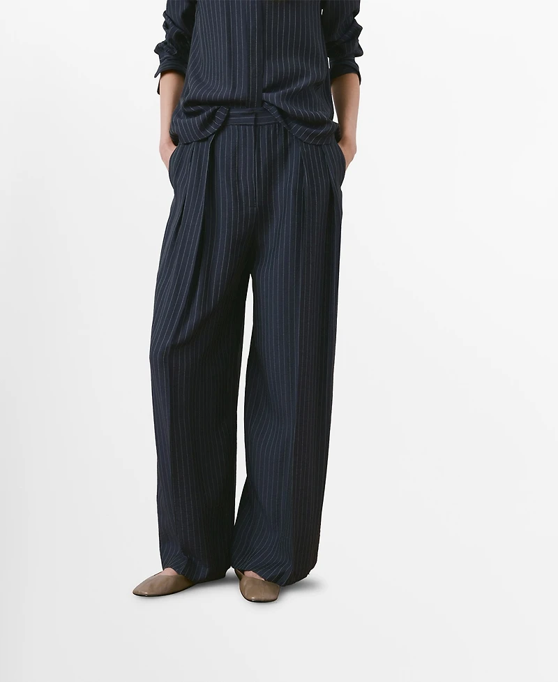 Mango Women's Pinstripe Wide Leg Pants