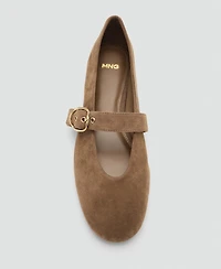 Mango Women's Buckle Strap Leather Ballerina