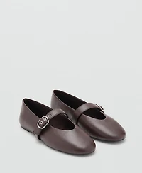 Mango Women's Buckle Strap Leather Ballerina
