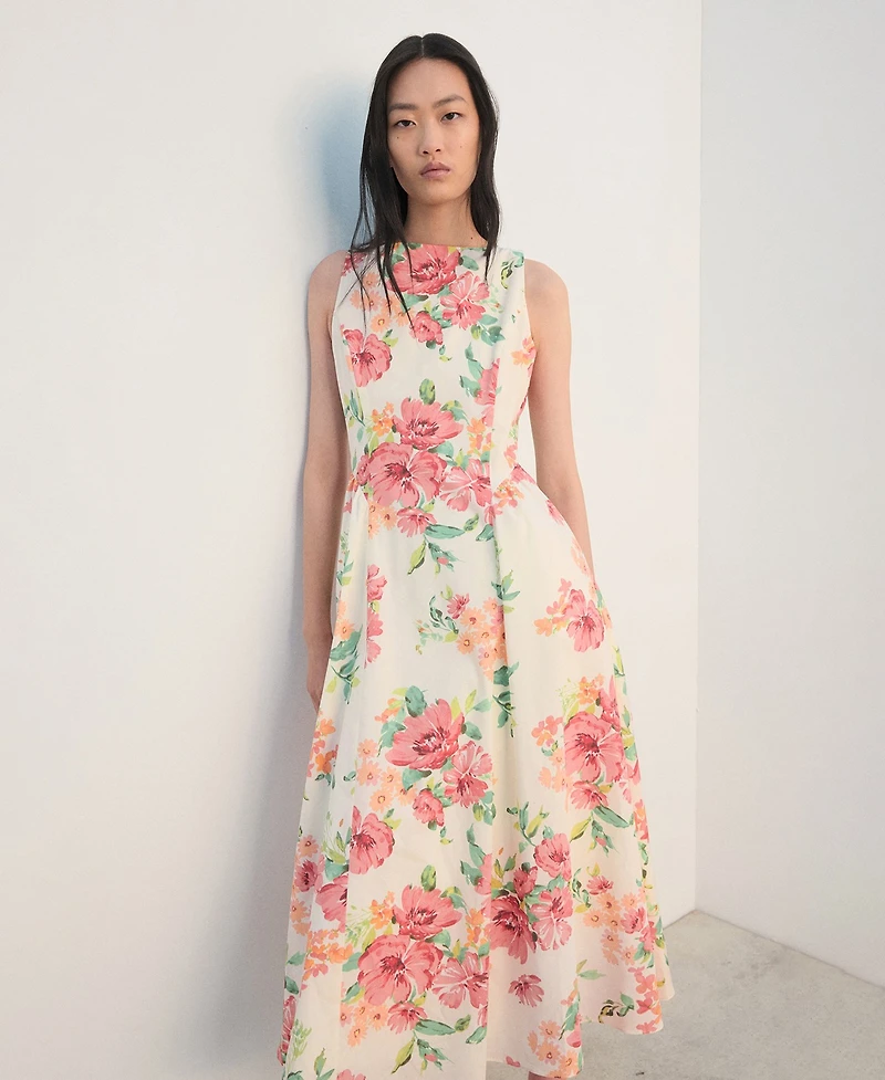 Mango Women's Floral-Print Flared Dress