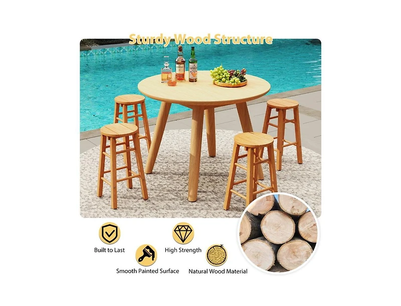 Slickblue Set of 2 Outdoor 24-Inch Wood Bar Stools with Footrest