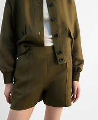 Mango Women's High-Waist Linen Shorts