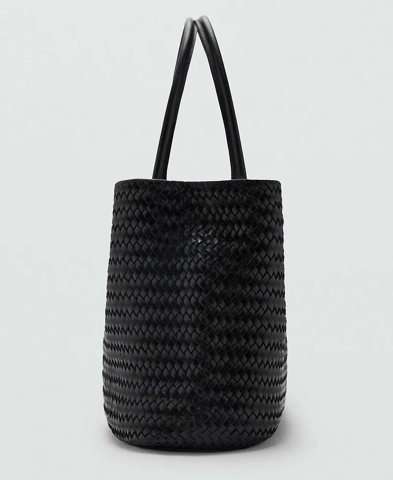 Mango Women's Large Braided Leather Shoulder Bag