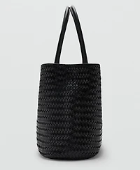 Mango Women's Large Braided Leather Shoulder Bag