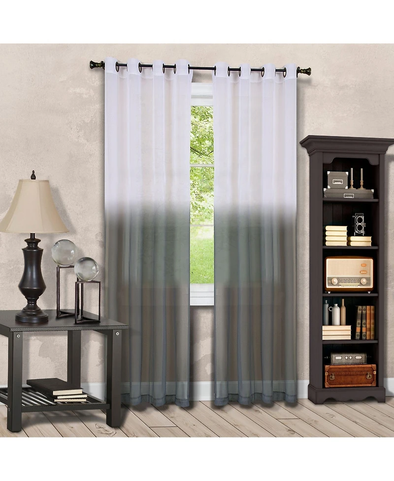 Kate Aurora Tropical Living Semi Matte Sheer Ombre Chic Grommet Top Window Curtains - 52 in. W x 84 L
