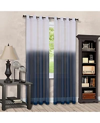 Kate Aurora Tropical Living Semi Matte Sheer Ombre Chic Grommet Top Window Curtains - 52 in. W x 84 L