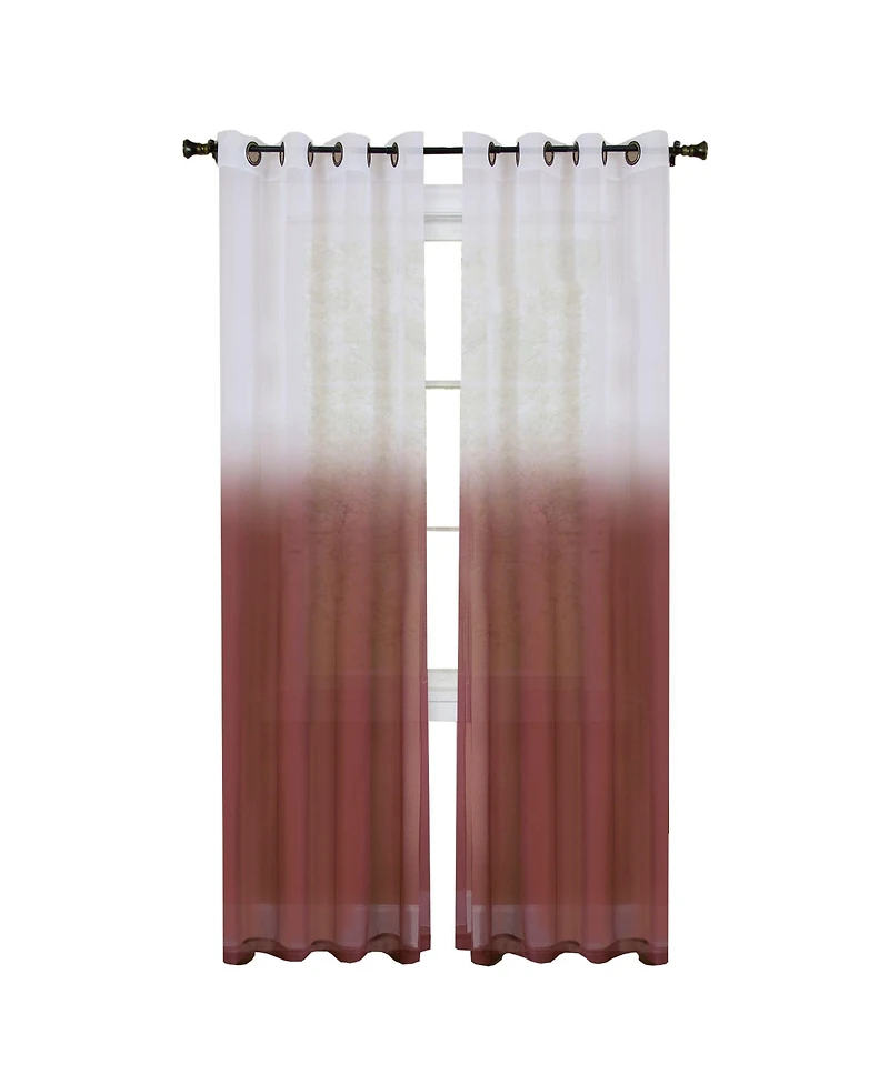 Kate Aurora Tropical Living Semi Matte Sheer Ombre Chic Grommet Top Window Curtains - 52 in. W x 84 L