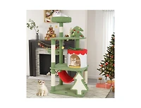 Aostirmotor Christmas Cat Tree with Sisal Scratching Posts & Gift Box Condo, Holiday Pet Furniture