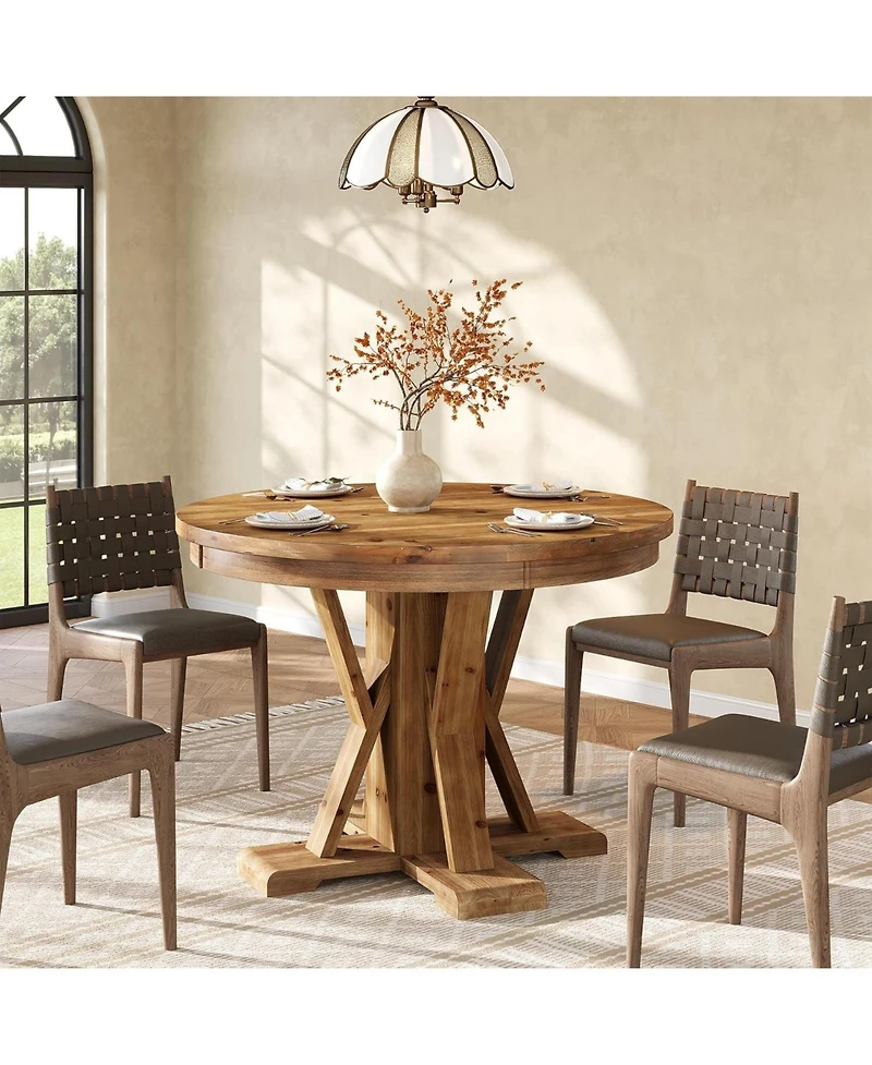 Tribesigns 39.4" Solid Wood Dining Table, Farmhouse Round Kitchen Table for Dining Room