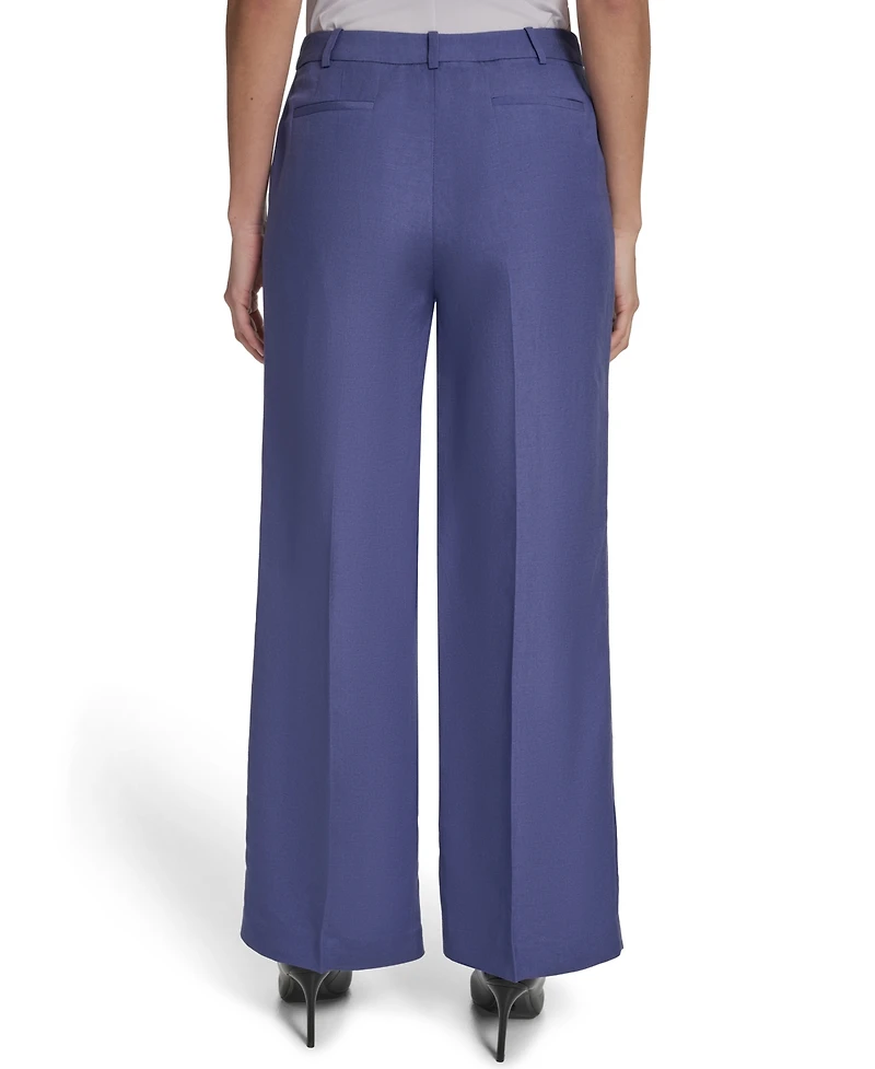 Calvin Klein Petite Mid-Rise Zip Closure Wide-Leg Pants
