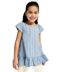 Calvin Klein Girls' 4-6X Striped Denim Tunic and Capri Leggings, 2-Piece Set