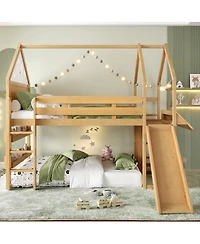 Streamdale Furniture Loft Bed with Bookshelf and Slide for Kids