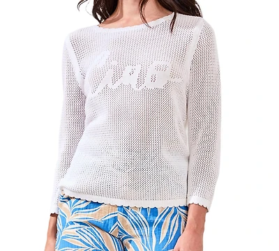 Tribal Women's Open-Stitch Embroidered Crew Neck Sweater