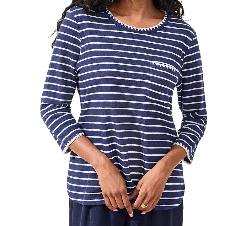 Tribal Women's Textured Stripe Knit 3/4-Sleeve Top