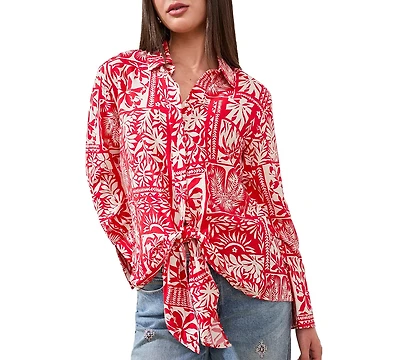 Tribal Women's Printed Tie-Front Blouse