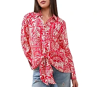 Tribal Women's Printed Tie-Front Blouse