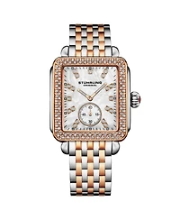 Stuhrling Women s 4090 34mm Crystal-Accented Rectangular Stainless Steel Bracelet Watch with Mother-of-Pearl Dial