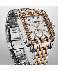 Stuhrling Women s 4090 34mm Crystal-Accented Rectangular Stainless Steel Bracelet Watch with Mother-of-Pearl Dial