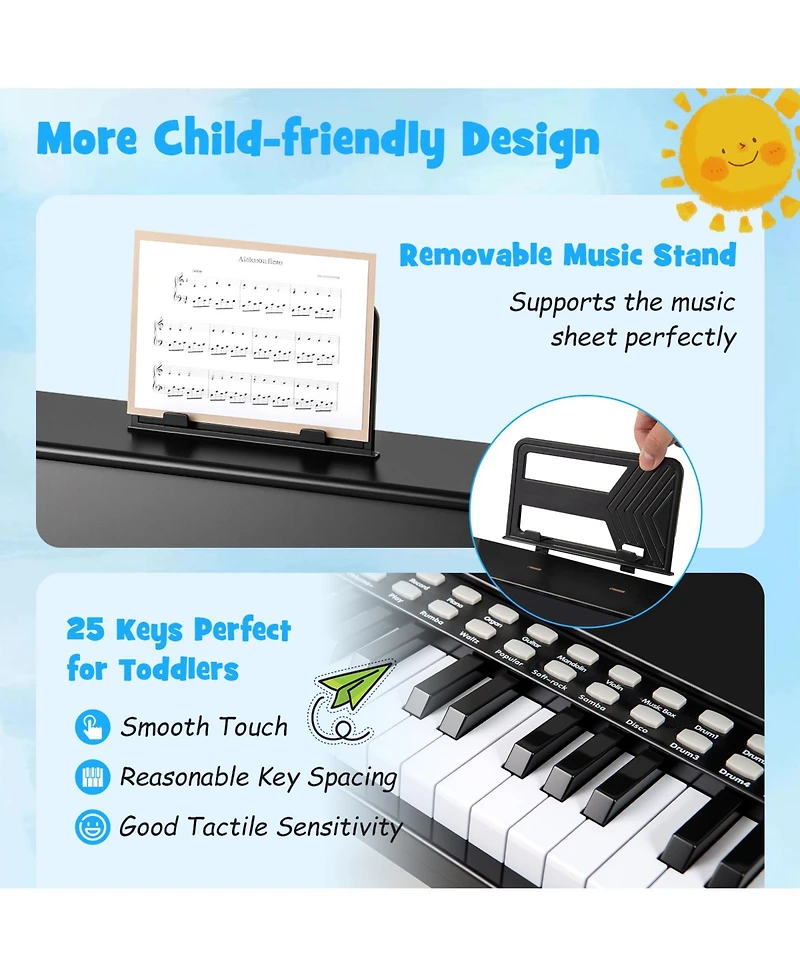 Mecale 25-Key Kids Piano Keyboard with Teaching Mode, Adjustable Speed & Volume for Easy Learning