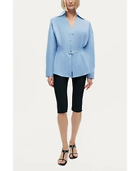 Nocturne Women's Belted V-Neck Poplin Shirt