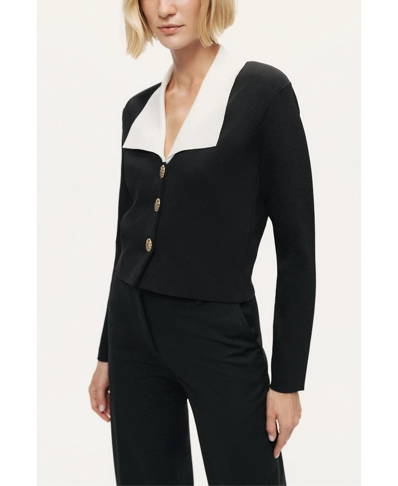 Nocturne Women's Contrast Collar Knit Cardigan