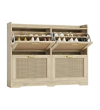 gaomon Rattan Shoe Storage Cabinet with 4 Flip Drawers, Hidden Shoe Storage Organizer Cabinet, Wide Freestanding Wood Breathable Shoe Rack Cabinet