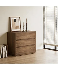 Rainsken Fluted Nightstand, Oversized 3 Drawers Storage Cabinet, Mid Century Modern Wooden Bedside End Table for Bedroom, Living Room