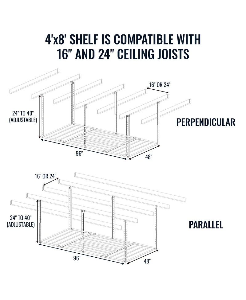 StoreYour 4' x 8' Faber Overhead Garage Shelving | Holds 700 lbs