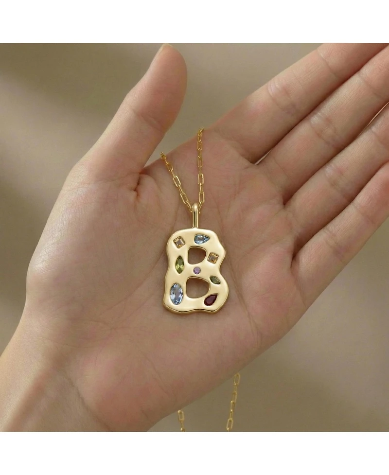 Genevive Unique 14K Gold Plated Multifaceted Cz Initial Pendant Necklace
