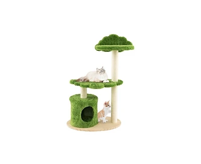 Aostirmotor Indoor Cat Tree with Sturdy Supporting Frame, Cute Design for Climbing & Perching