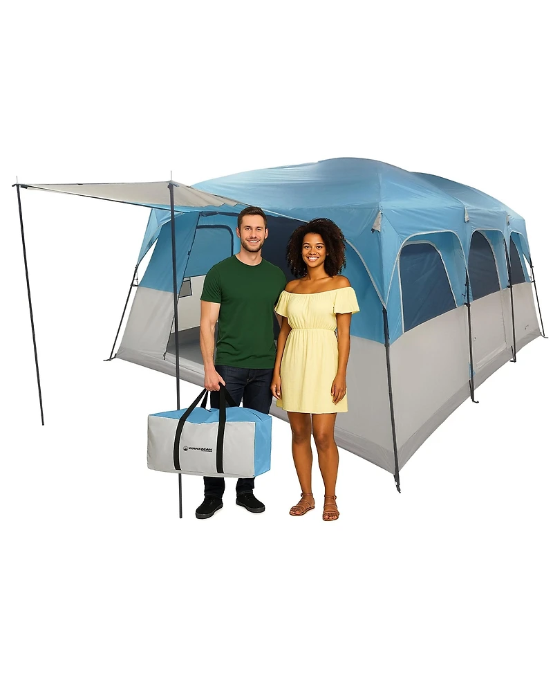 Wakeman Outdoors 12 Person Large Camping Tent Tall Family Cabin Shelter with 2 Room Dividers, 6 Mesh Windows