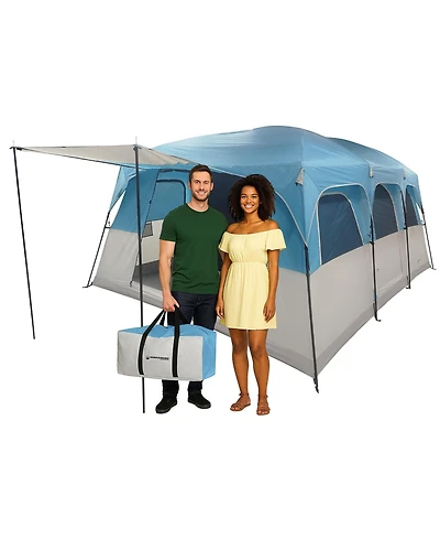 Wakeman Outdoors 12 Person Large Camping Tent Tall Family Cabin Shelter with 2 Room Dividers, 6 Mesh Windows
