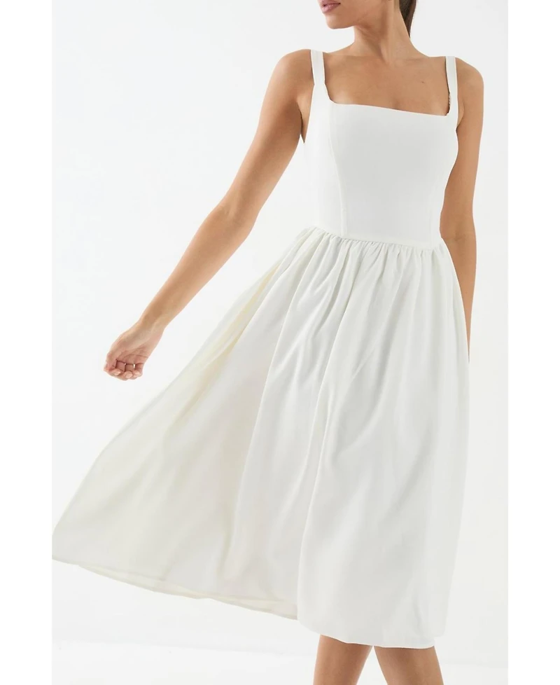 MissPap Women's Square Neck A Line Midi Dress