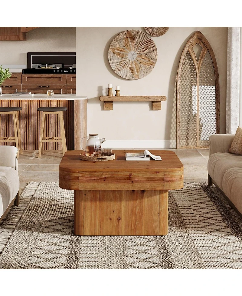 Tribesigns 31.5'' Solid Wood Coffee Table, Farmhouse Square Coffee Table
