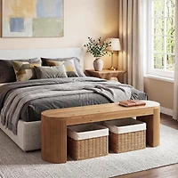 Tribesigns 55" Solid Wood Entryway Bench, Upholstered Bedroom Bench with Faux Lamb Wool, Dining Bench