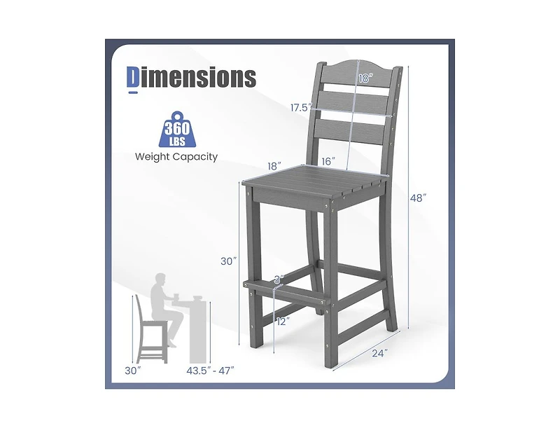 Slickblue 30 Inch Outdoor Counter Height Bar Stools Set of 2 with Backs