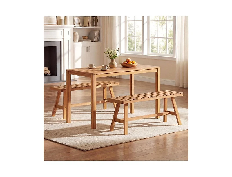 Slickblue Set of 2 Acacia Wood Outdoor Garden Benches with Slatted Seats