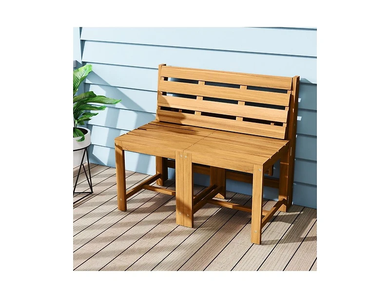 Slickblue Outdoor 3-in-1 Acacia Wood Bench Loveseat with Slatted Design