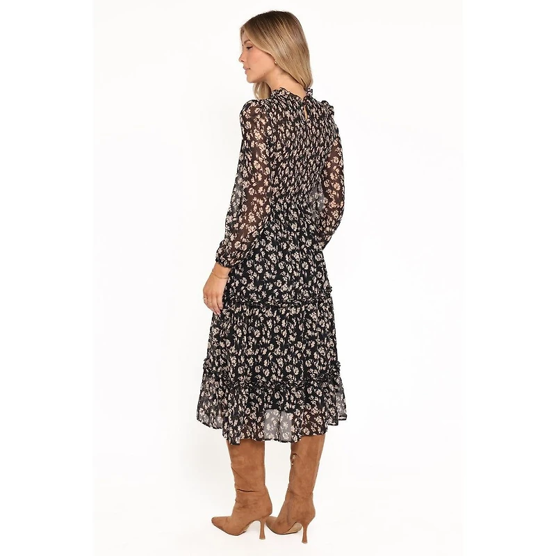 Petal and Pup Women's Edwina Shirred Frill Long Sleeve Midi Dress
