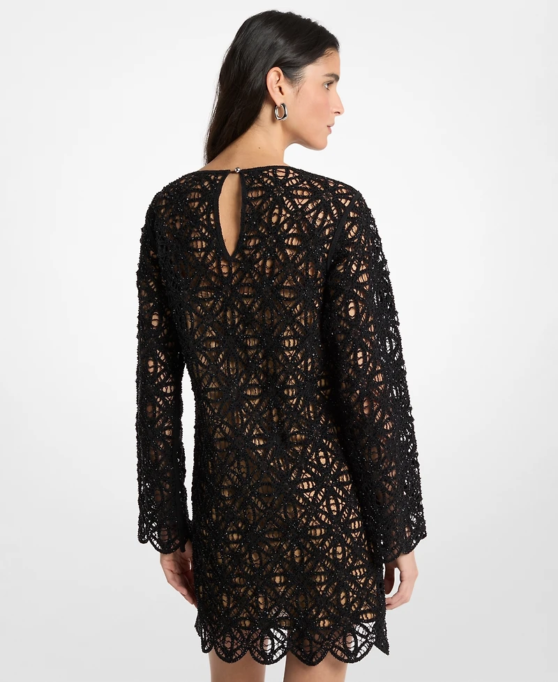 Michael Kors Women's Crochet Crewneck Long-Sleeve Mini Dress
