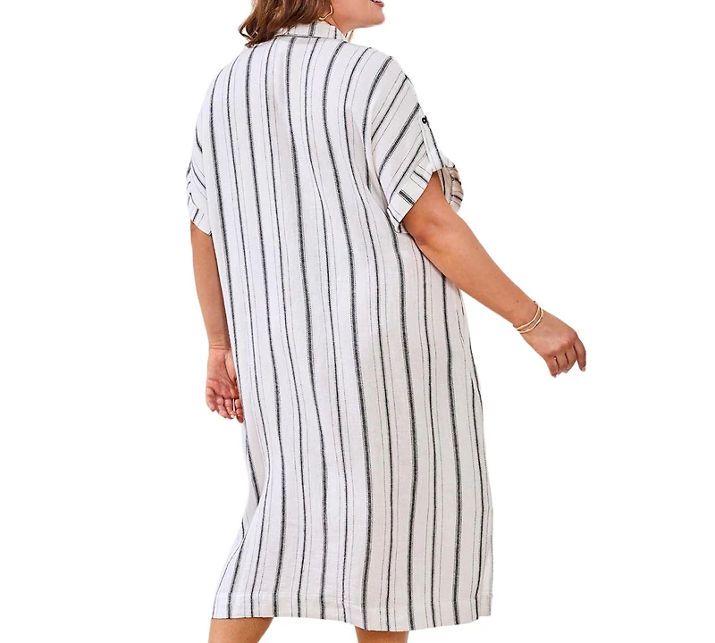Tribal Plus Yarn Dye Stripe Flowy Shirt Dress