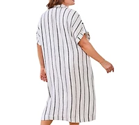 Tribal Plus Yarn Dye Stripe Flowy Shirt Dress