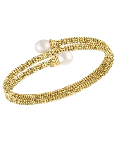 Macy's Cultured Freshwater Pearl (7.5-8mm) Bypass Coil Bangle Bracelet in 14k Gold over Sterling Silver