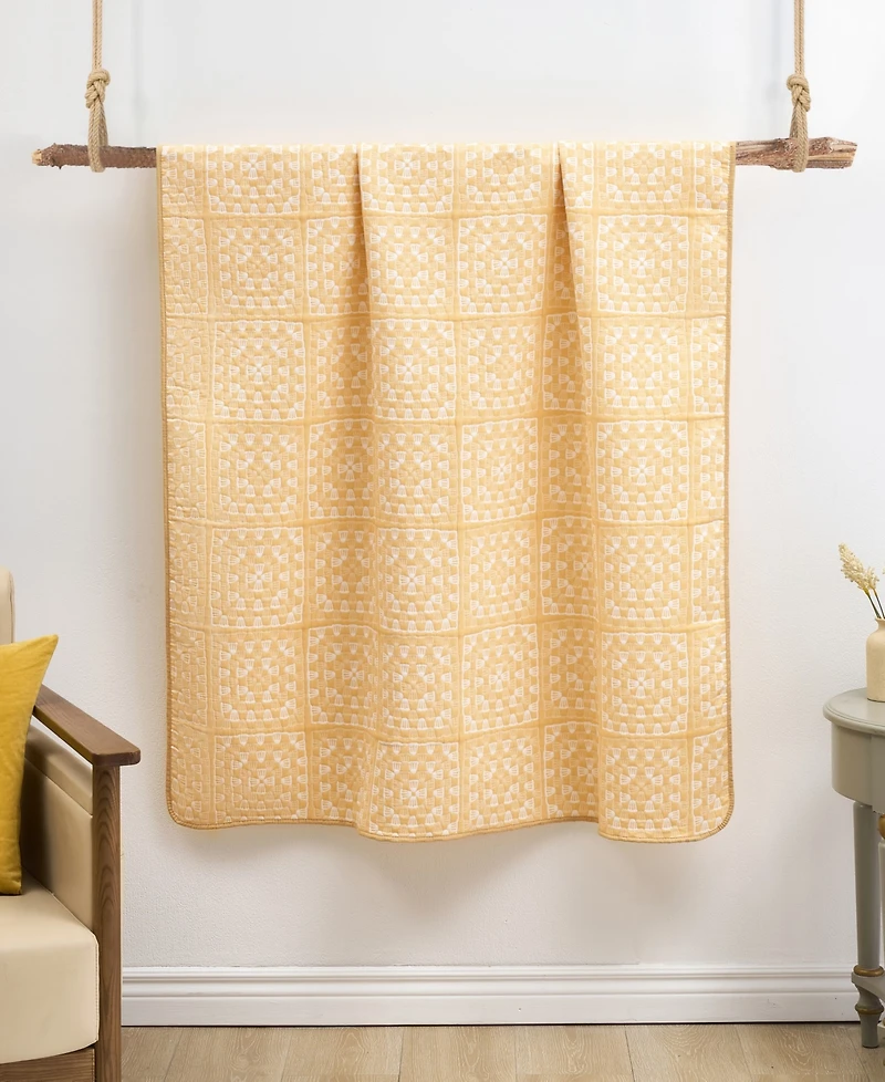 Greenland Home Fashions Granny Squares Reversible Jacquard Woven Throw, 50" x 60"