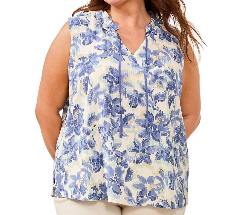 Tribal Plus Inclusive Frill-Neck Printed Blouse