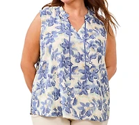 Tribal Plus Inclusive Frill-Neck Printed Blouse