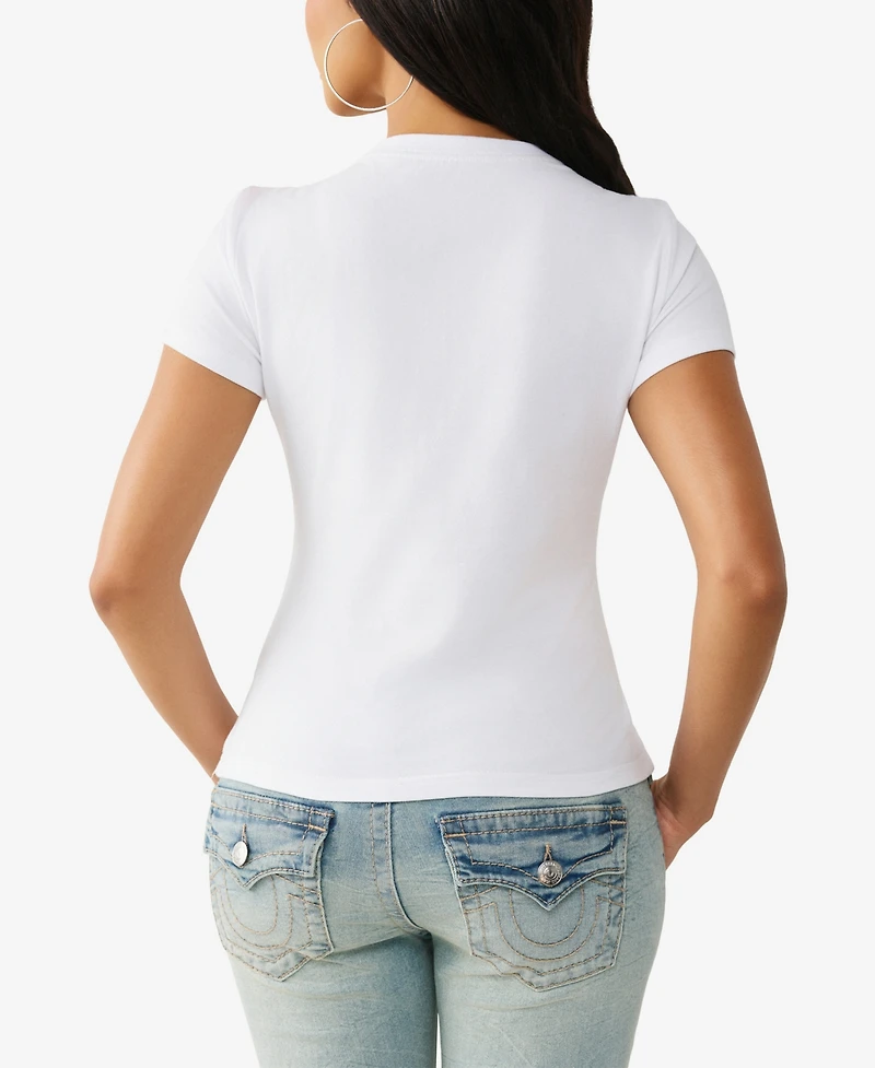 True Religion Women's Crystal Classic Crew Neck T-Shirt